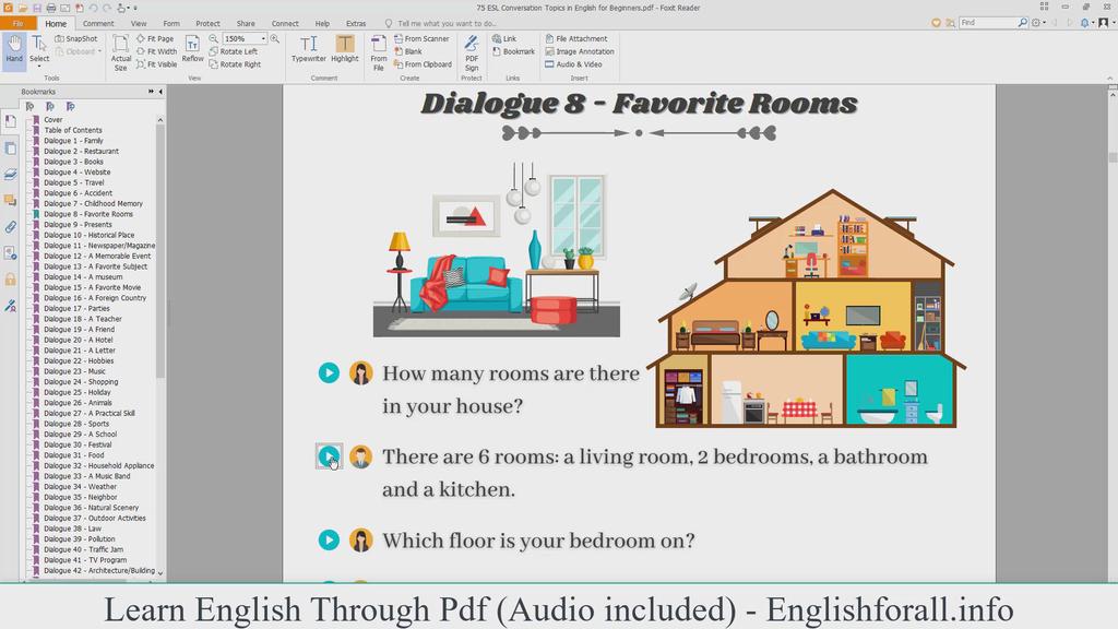 'Video thumbnail for Learn English Through Pdf | English Conversation About Favorite Rooms'