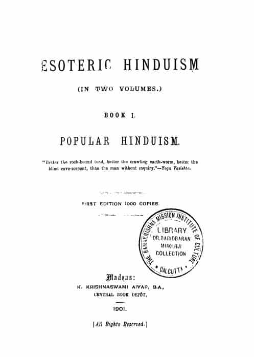 Esoteric Hinduism Vol.1 - 1901