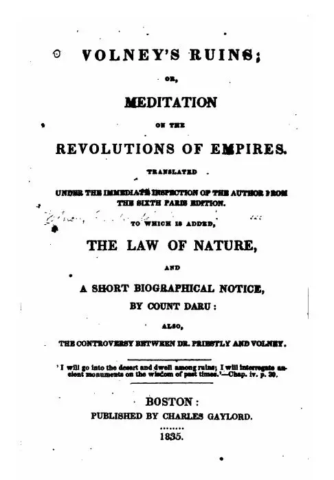 Volney's Ruins: Or, Meditation on the Revolutions of Empires by Constantin-François Volney - 1835