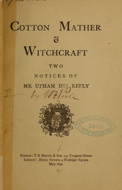 Cotton Mather & witchcraft by Poole, William Frederick - 1870