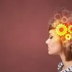 Portrait with gears and brainstorming concept