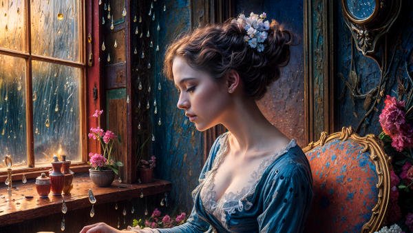 Portrait of a woman with a calm, focused gaze, illuminated by ethereal light to evoke inner power and spiritual mystery.