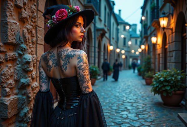 Young woman in a dim, mystical setting surrounded by soft light, symbolizing modern occult and magical practice.