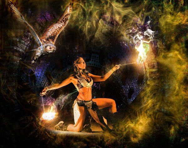 Woman framed by swirling, magical light effects, hinting at mystical energy, personal power, and the unseen.